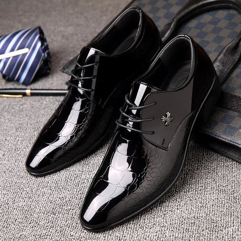 Luxury Italian Patent Leather Men's Oxford Shoes - Pointed Toe Wedding Dress Derbies